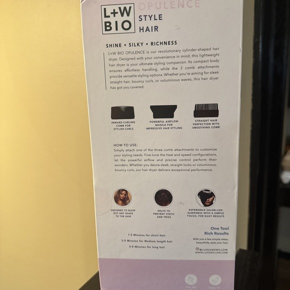 L+W BIO‎ OPULENCE Lightweight Hair Dryer with 3 Comb Attachments - Picture 3 of 5